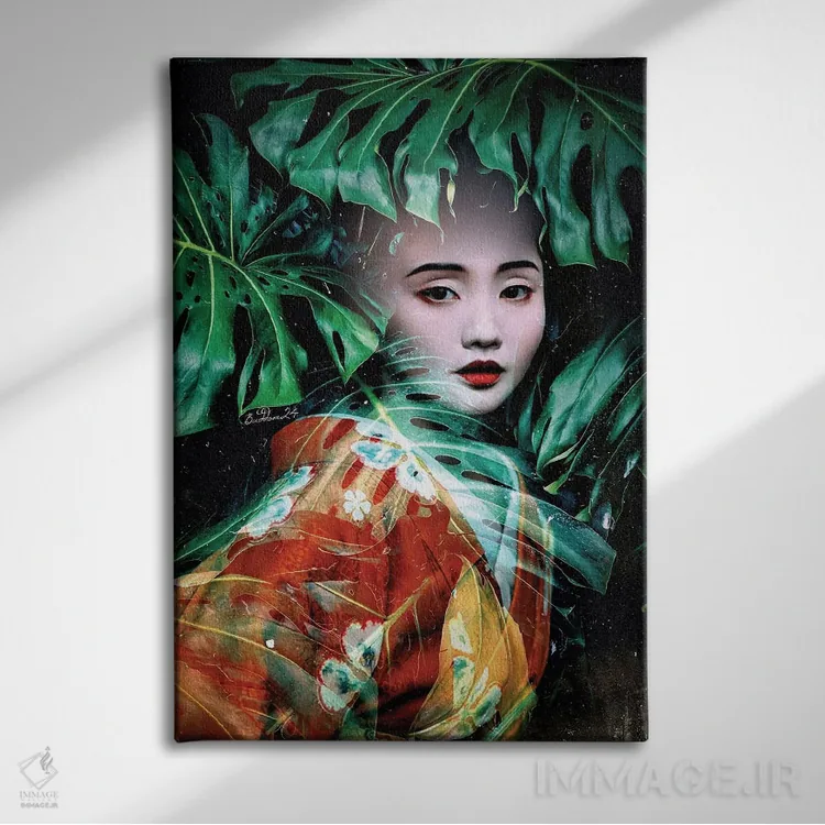 تابلو دکوراتیو گیشای جنگل اثر دومینیک بادوئل - نمای روبهرو روی دیوار