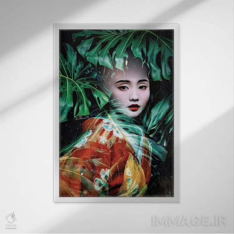 تابلو دکوراتیو گیشای جنگل اثر دومینیک بادوئل - نمای قابدار سفید