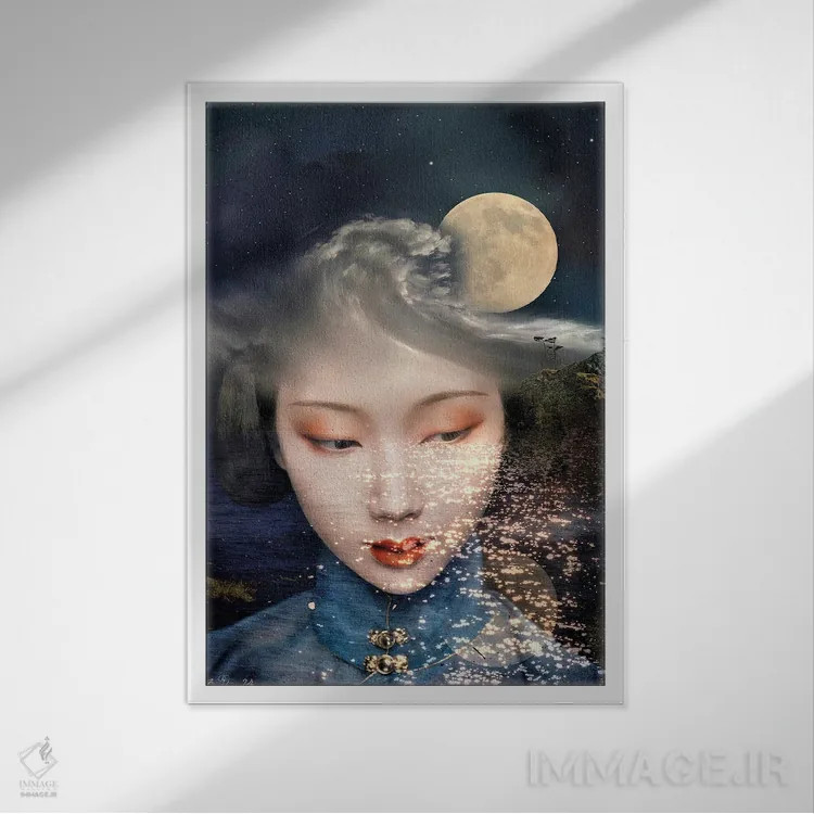 تابلو دکوراتیو گیشای نور ماه اثر دومینیک بادوئل - نمای قابدار سفید