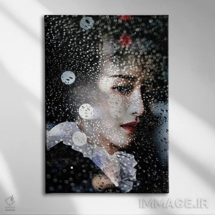 تابلو دکوراتیو گیشای قطره باران اثر دومینیک بادوئل - نمای روبهرو روی دیوار