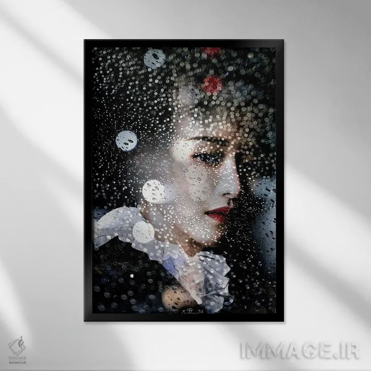 تابلو دکوراتیو گیشای قطره باران اثر دومینیک بادوئل - نمای قابدار مشکی