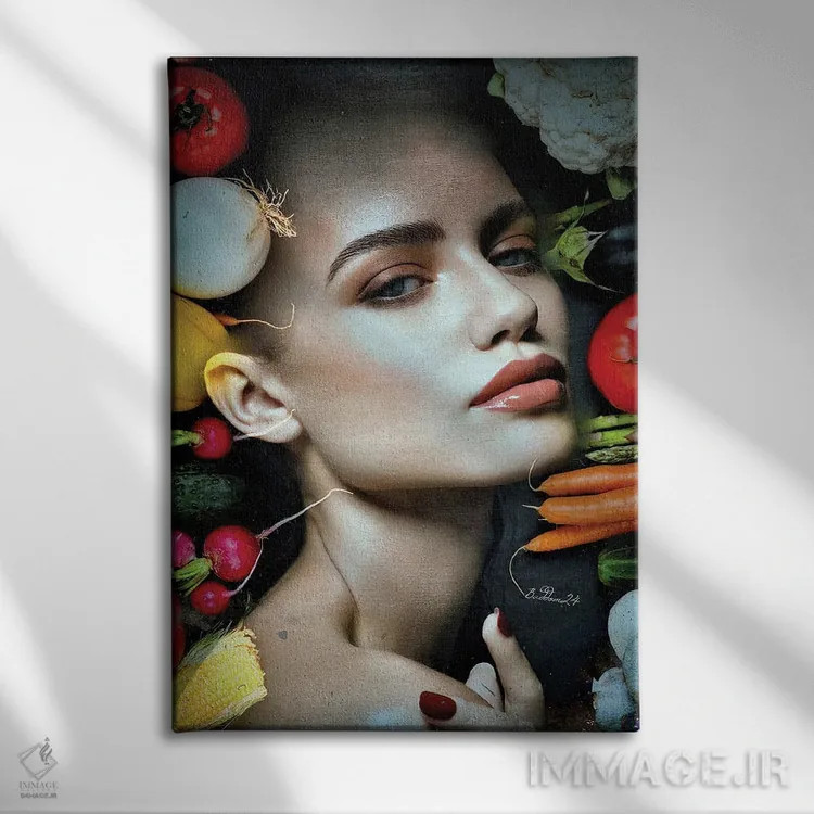 تابلو دکوراتیو سبزی فروش اثر دومینیک بادوئل - نمای روبهرو روی دیوار
