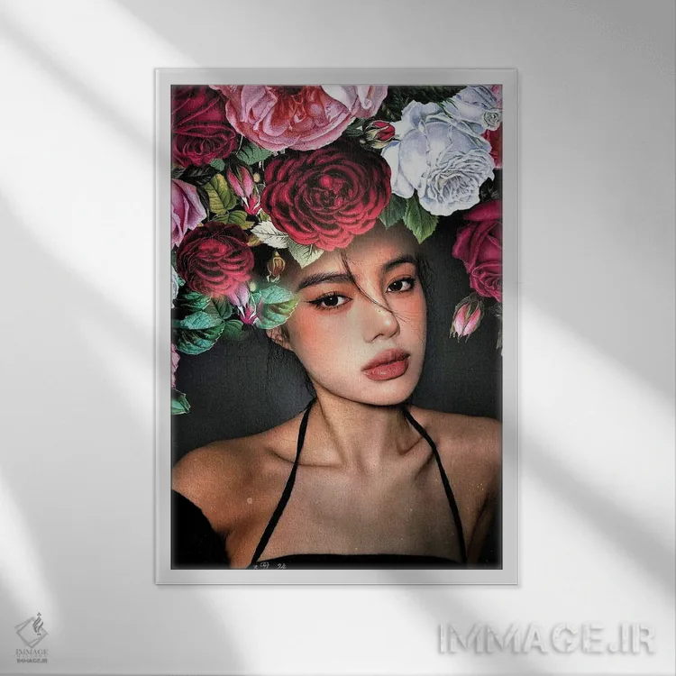 تابلو دکوراتیو دختر گل فروش اثر دومینیک بادوئل - نمای قابدار سفید