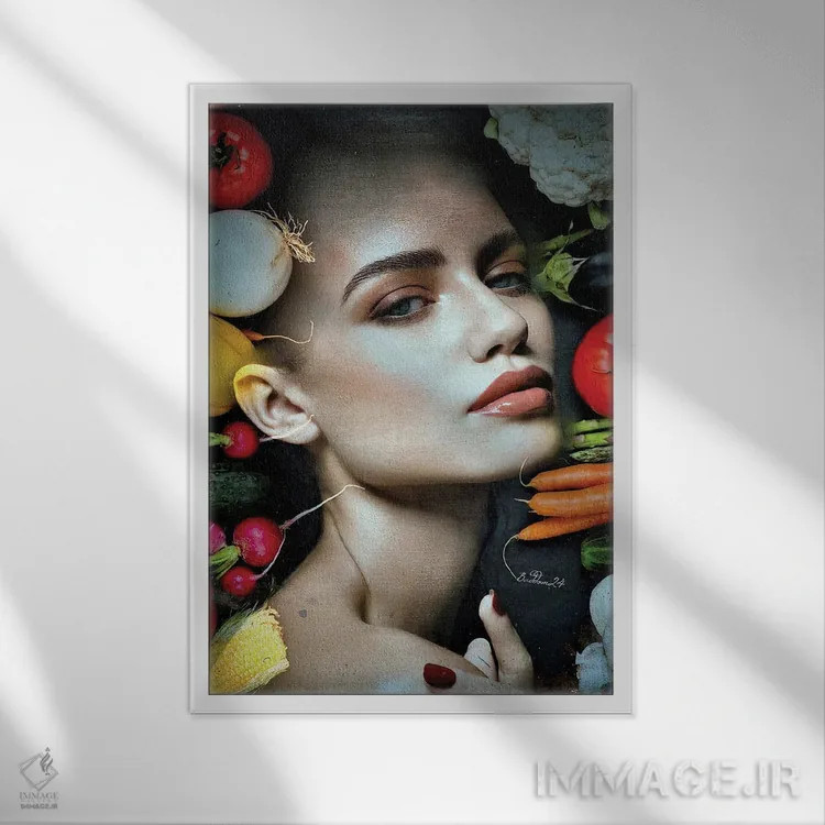 تابلو دکوراتیو سبزی فروش اثر دومینیک بادوئل - نمای قابدار سفید