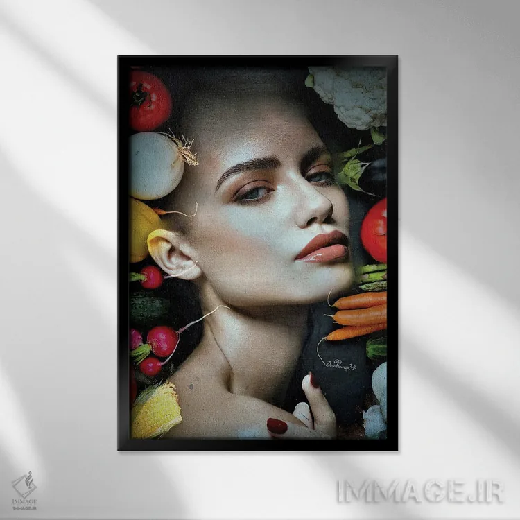 تابلو دکوراتیو سبزی فروش اثر دومینیک بادوئل - نمای قابدار مشکی