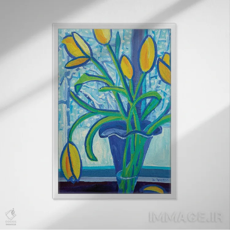 تابلو دکوراتیو لاله های طوفان برف ۲ اثر دبرا برتون رابینسون - نمای قابدار سفید