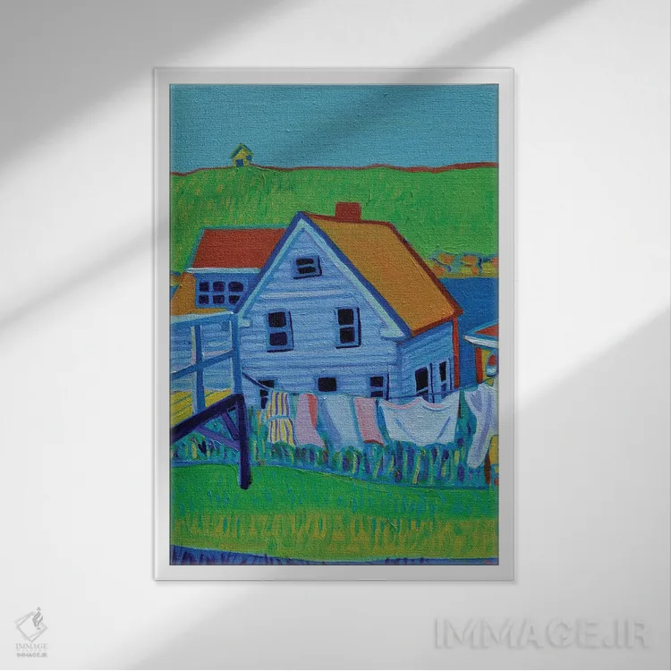 تابلو دکوراتیو طناب رخت، جزیره مون هیگان، مین اثر دبرا برتون رابینسون - نمای قابدار سفید