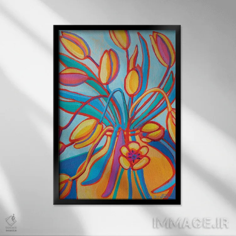 تابلو دکوراتیو لاله های بهاری اثر دبرا برتون رابینسون - نمای قابدار مشکی