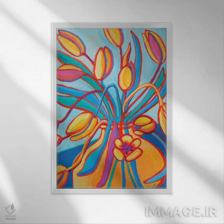 تابلو دکوراتیو لاله های بهاری اثر دبرا برتون رابینسون - نمای قابدار سفید