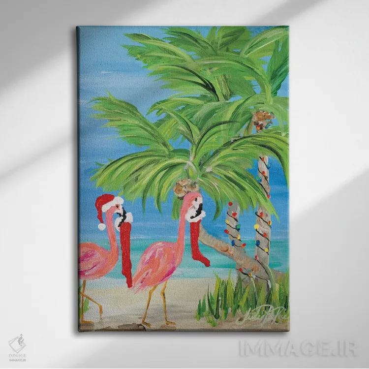 تابلو دکوراتیو کریسمس فلامینگو I اثر جولی دریسه - نمای روبهرو روی دیوار