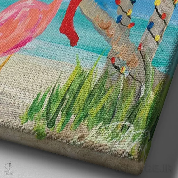 تابلو دکوراتیو کریسمس فلامینگو I اثر جولی دریسه - نمای نزدیک بافت بوم