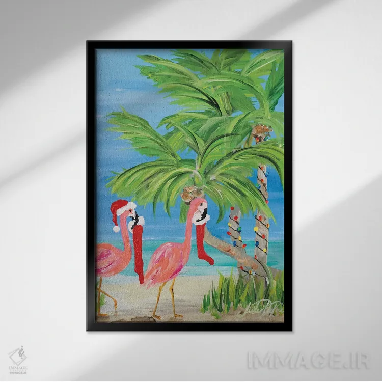 تابلو دکوراتیو کریسمس فلامینگو I اثر جولی دریسه - نمای قابدار مشکی