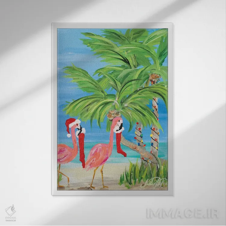 تابلو دکوراتیو کریسمس فلامینگو I اثر جولی دریسه - نمای قابدار سفید
