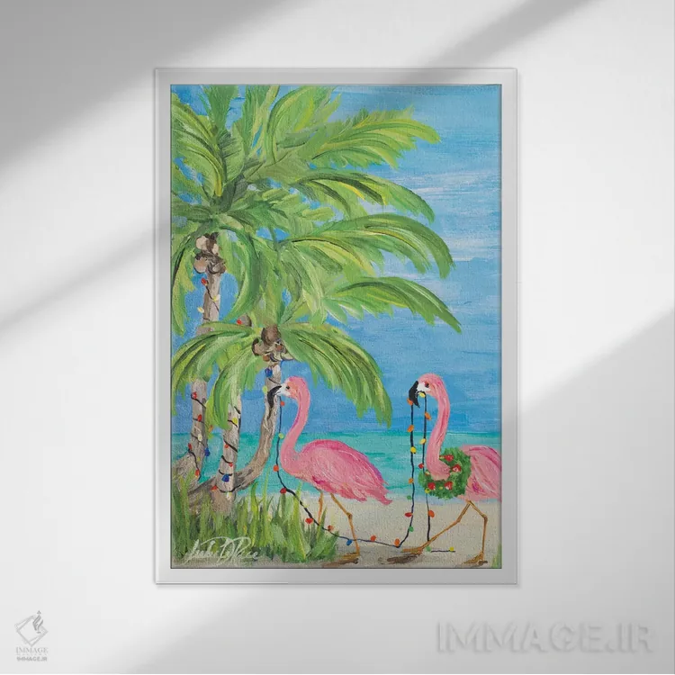 تابلو دکوراتیو کریسمس فلامینگو II اثر جولی دریسه - نمای قابدار سفید