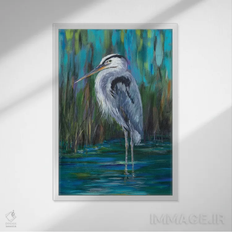 تابلو دکوراتیو حواصیل ایستاده II اثر جولی دریسه - نمای قابدار سفید