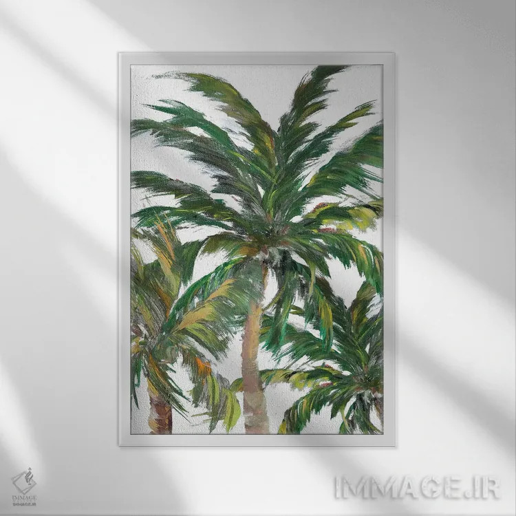 تابلو دکوراتیو درختان استوایی روی سفید III اثر جولی دریسه - نمای قابدار سفید