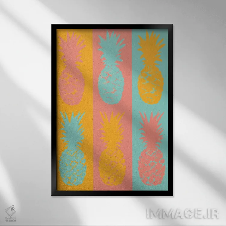 تابلو دکوراتیو آناناس های راه راه پرطراوت اثر جولی دریسه - نمای قابدار مشکی