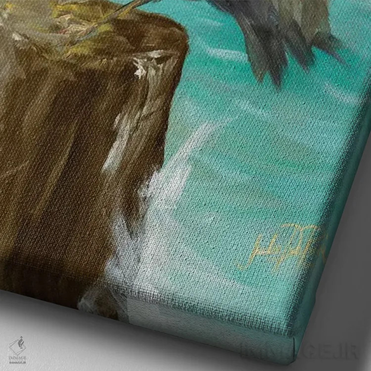 تابلو دکوراتیو یک پلیکان روی تیرک اثر جولی دریسه - نمای نزدیک بافت بوم