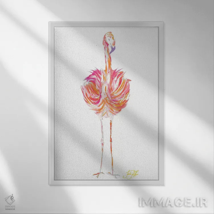 تابلو دکوراتیو فلامینگوی پرانرژی I اثر جولی دریسه - نمای قابدار سفید