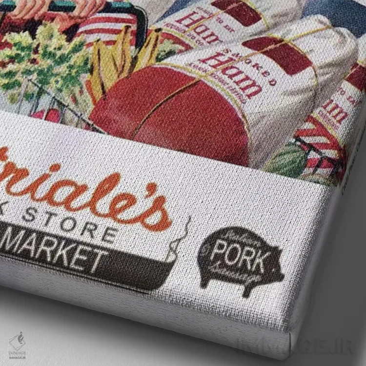 تابلو دکوراتیو فروشگاه گوشت ساتریاله اثر ادز لیبیتوم - نمای نزدیک بافت بوم