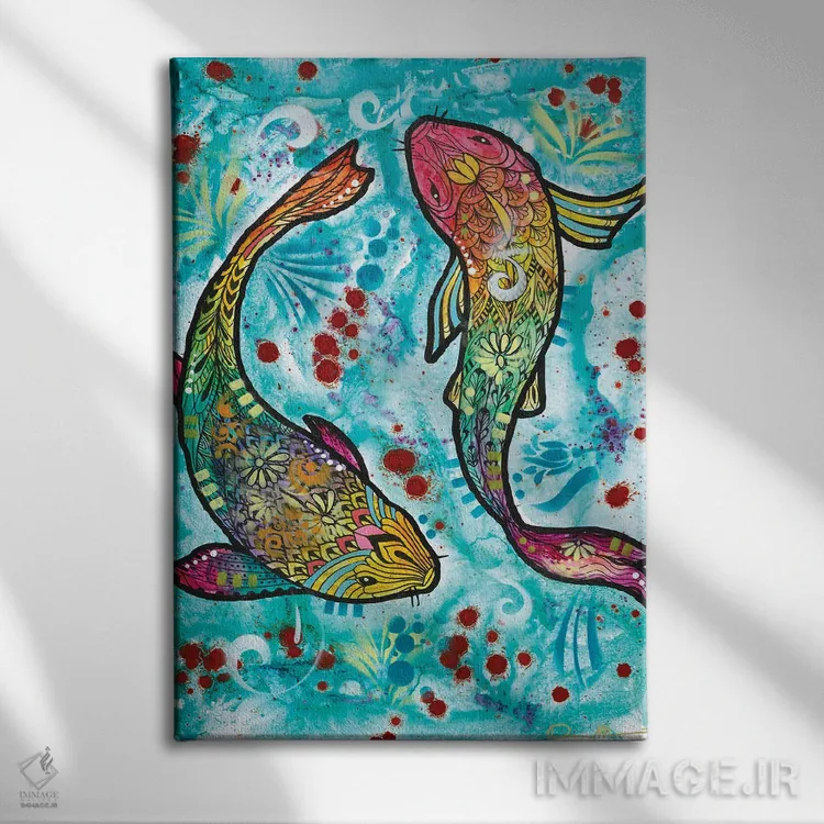 تابلو دکوراتیو ماهی برج حوت اثر باور روسو - نمای روبهرو روی دیوار