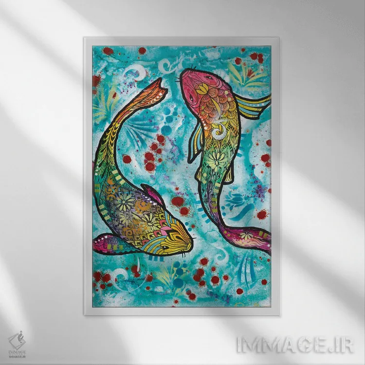 تابلو دکوراتیو ماهی برج حوت اثر باور روسو - نمای قابدار سفید