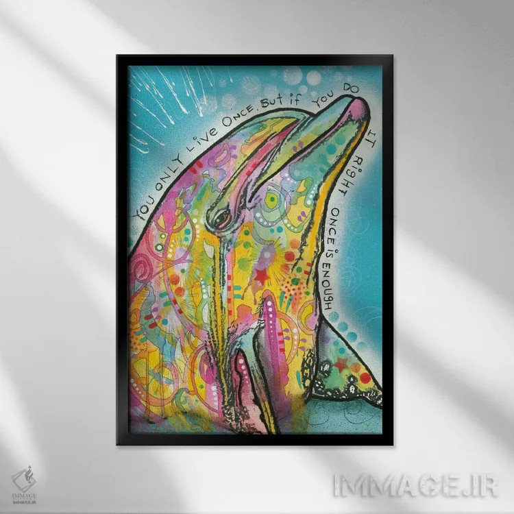 تابلو دکوراتیو دلفین اثر باور روسو - نمای قابدار مشکی