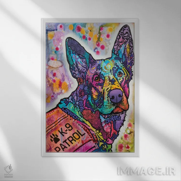 تابلو دکوراتیو گشت سگ پلیس ۳ اثر باور روسو - نمای قابدار سفید