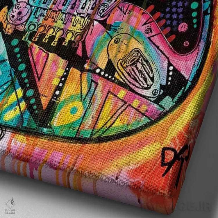 تابلو دکوراتیو گیتار اثر باور روسو - نمای نزدیک بافت بوم