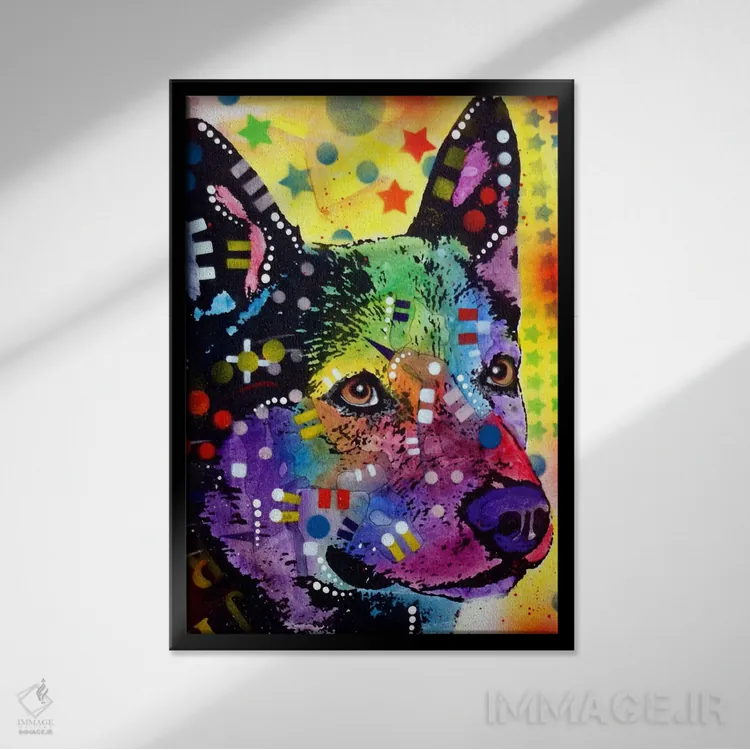 تابلو دکوراتیو سگ گله استرالیایی اثر باور روسو - نمای قابدار مشکی