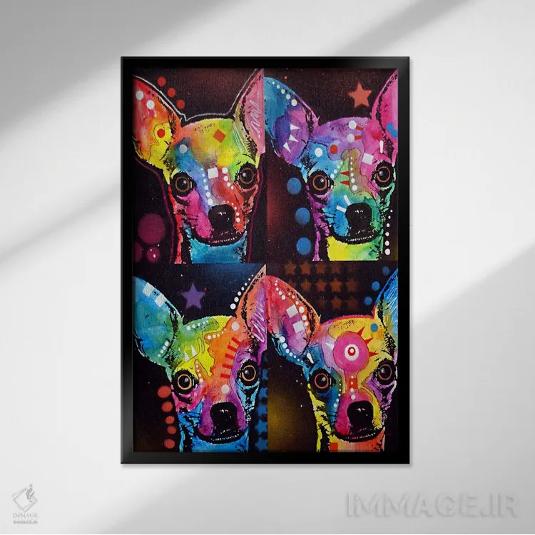 تابلو دکوراتیو شیواوا چهارگانه اثر باور روسو - نمای قابدار مشکی