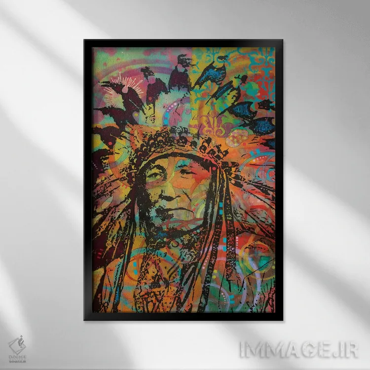 تابلو دکوراتیو سرخپوست آمریکایی پنج اثر باور روسو - نمای قابدار مشکی