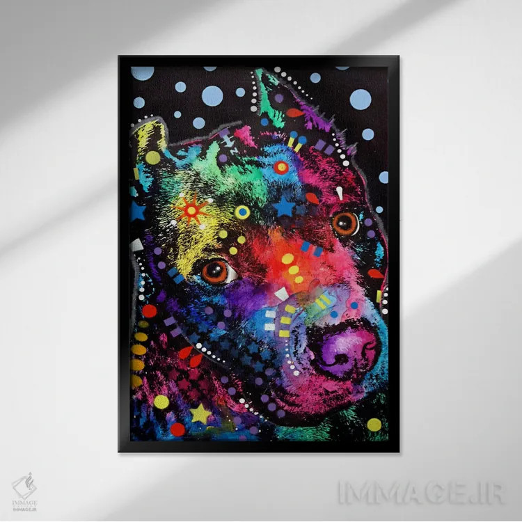 تابلو دکوراتیو همراه پیت بول اثر باور روسو - نمای قابدار مشکی