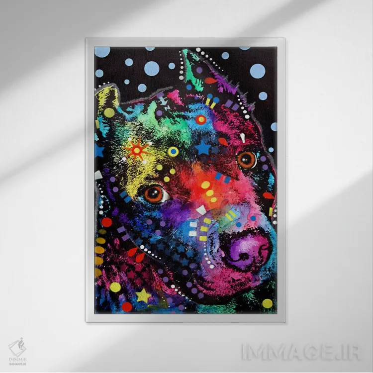 تابلو دکوراتیو همراه پیت بول اثر باور روسو - نمای قابدار سفید