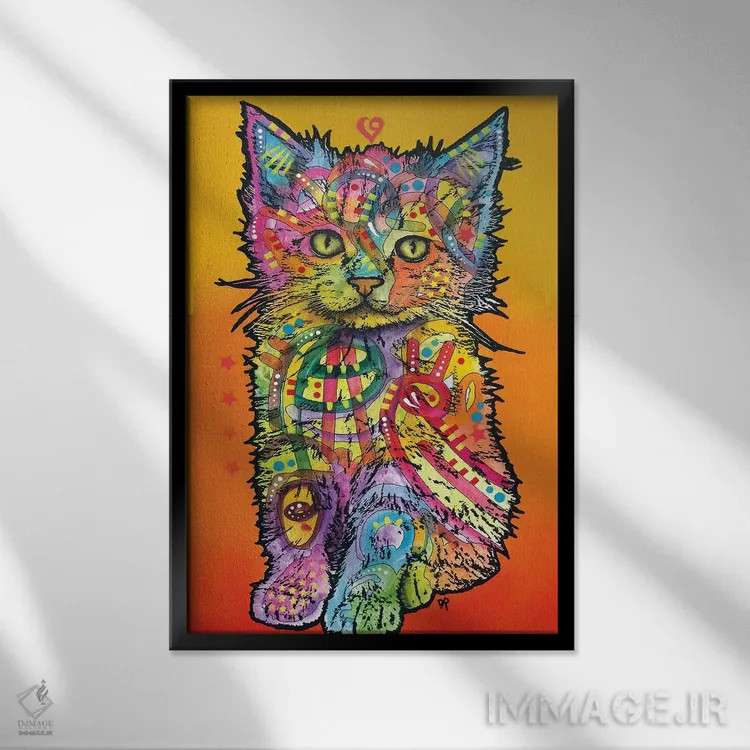 تابلو دکوراتیو بچه گربه دوست داشتنی اثر باور روسو - نمای قابدار مشکی