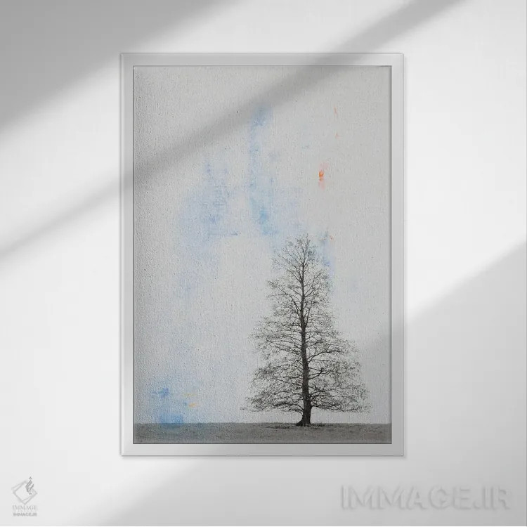 تابلو مینیمال درخت تنها اثر دبورا رول - نمای قابدار سفید