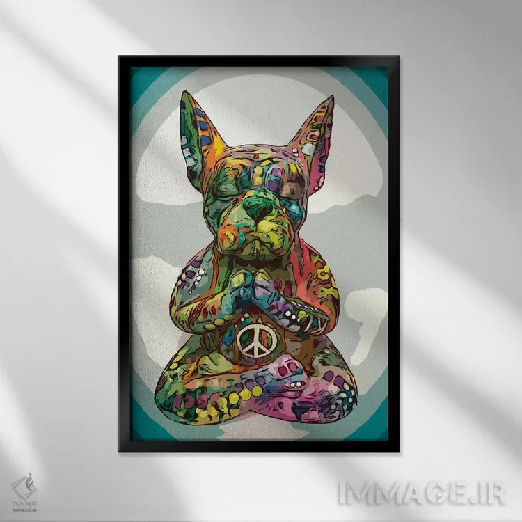 تابلو دکوراتیو بولداگ بودای فرانسوی اثر باور روسو - نمای قابدار مشکی