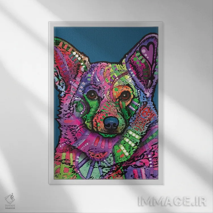 تابلو دکوراتیو کورگی پاک نشدنی اثر باور روسو - نمای قابدار سفید