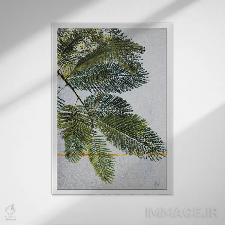 تابلو دکوراتیو شاخه نخل اثر دبورا رول - نمای قابدار سفید