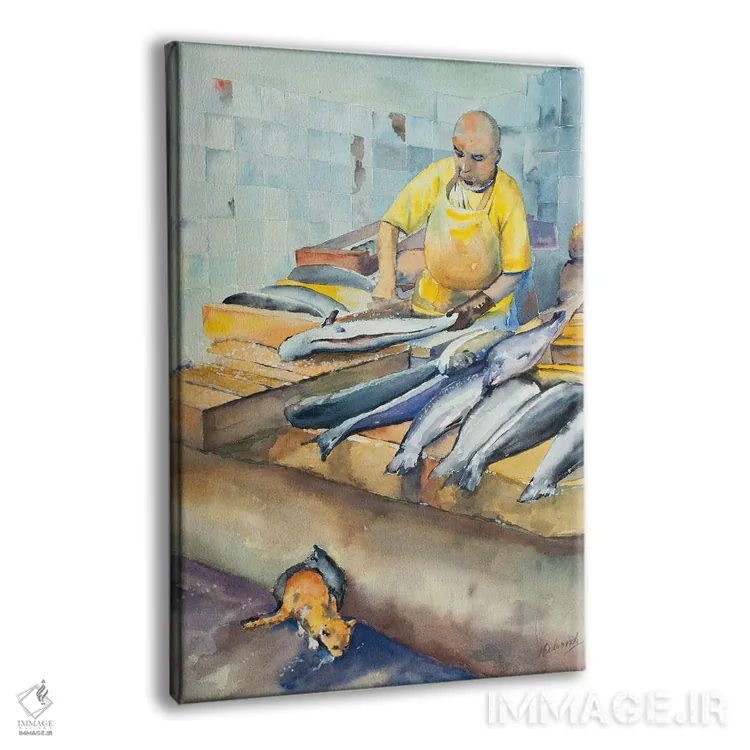 تابلو کلاسیک فروشنده ماهی و دوستانش اثر هلن دوبروویچ - نمای پرسپکتیو محصول