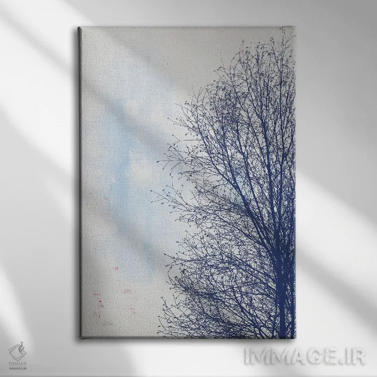 تابلو مینیمال درخت آبی اثر دبورا رول - نمای روبهرو روی دیوار
