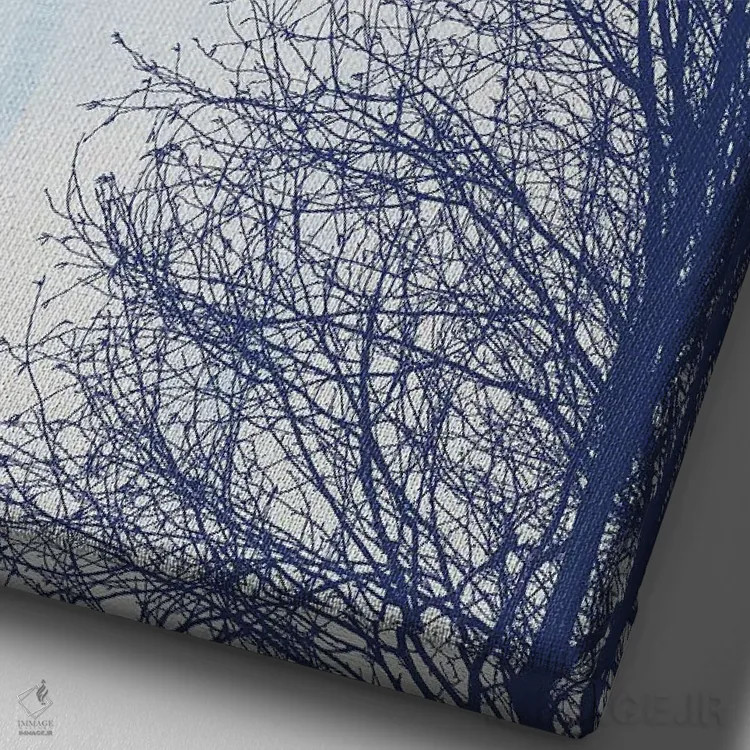 تابلو مینیمال درخت آبی اثر دبورا رول - نمای نزدیک بافت بوم