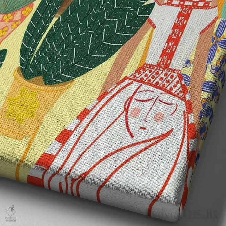 تابلو دکوراتیو بانویی در سویا اثر باورا راژین - نمای نزدیک بافت بوم