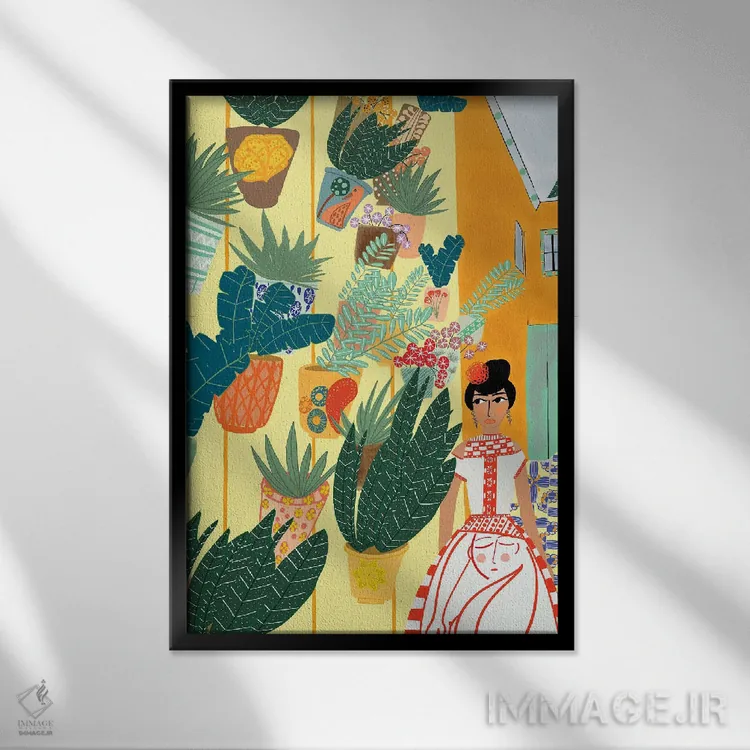 تابلو دکوراتیو بانویی در سویا اثر باورا راژین - نمای قابدار مشکی