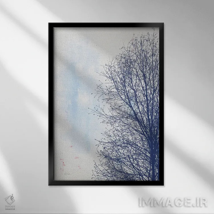 تابلو مینیمال درخت آبی اثر دبورا رول - نمای قابدار مشکی