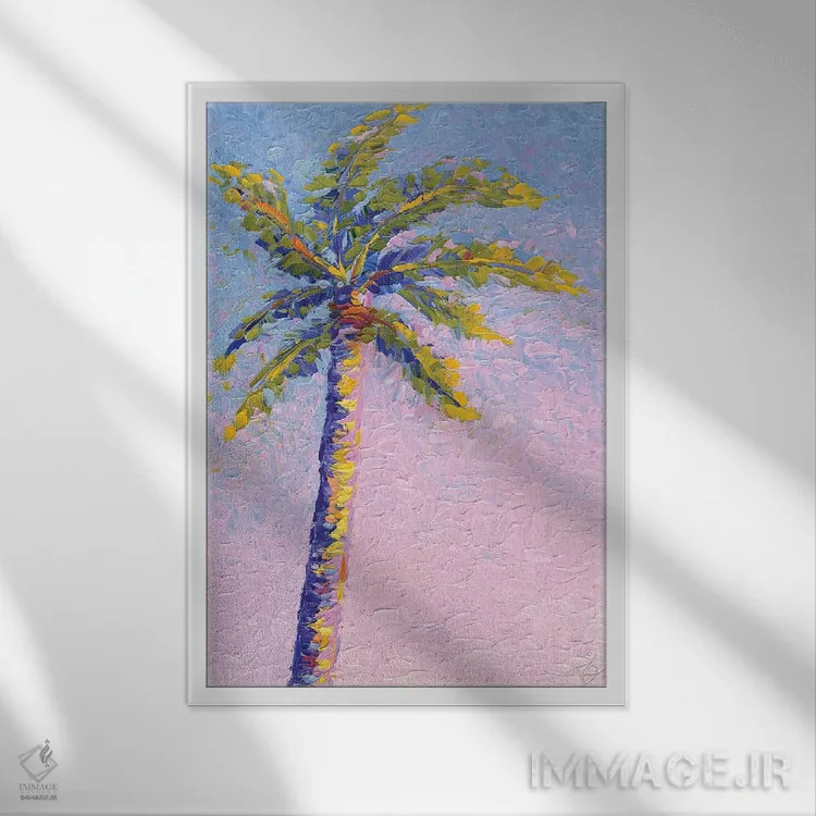 تابلو دکوراتیو رنگ پریده نخل اثر دروتا کوسی - نمای قابدار سفید