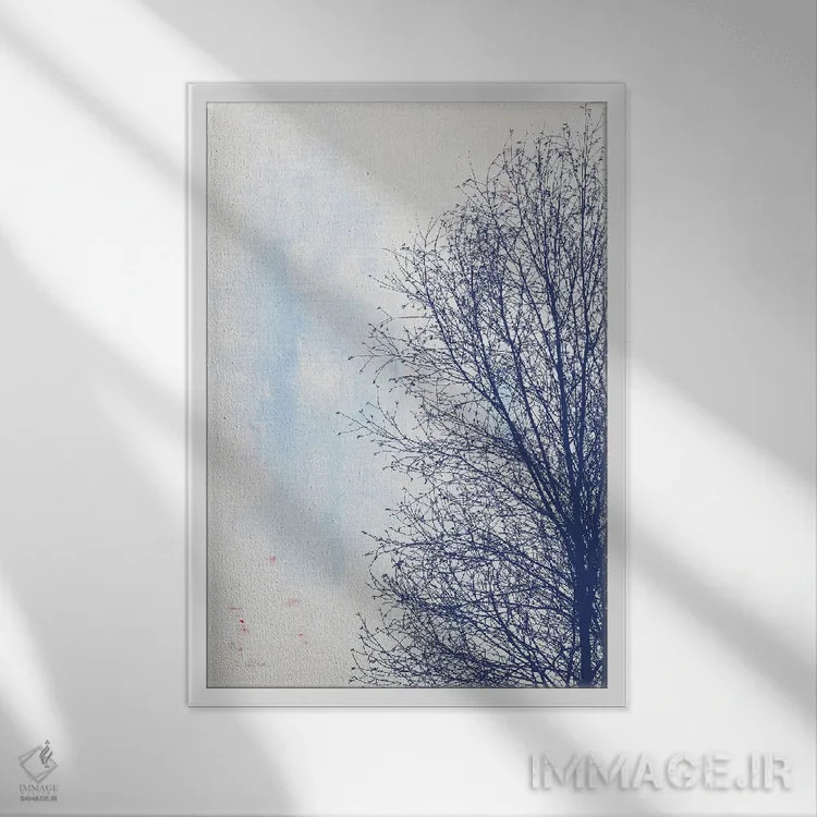 تابلو مینیمال درخت آبی اثر دبورا رول - نمای قابدار سفید
