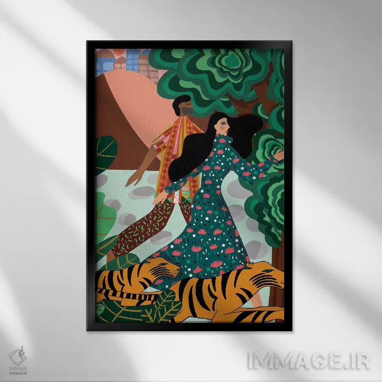 تابلو دکوراتیو فرار به طبیعت وحشی اثر باورا راژین - نمای قابدار مشکی