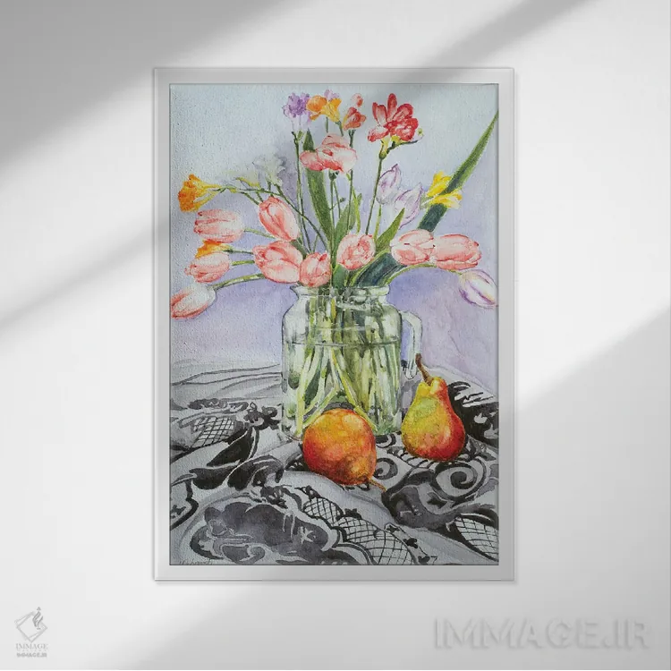 تابلو کلاسیک طبیعت بی جان با گلابی اثر هلن دوبروویچ - نمای قابدار سفید