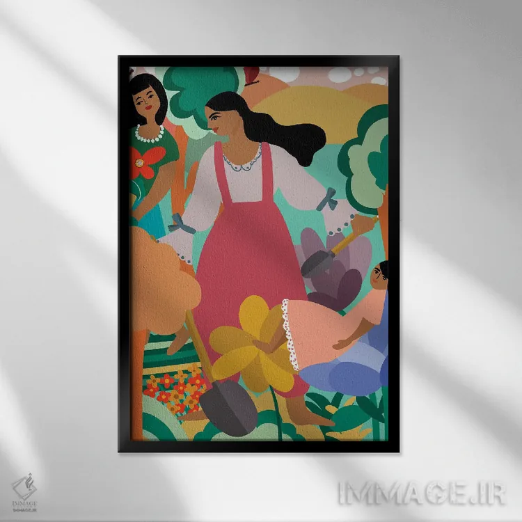 تابلو دکوراتیو باغبانی خانوادگی اثر باورا راژین - نمای قابدار مشکی